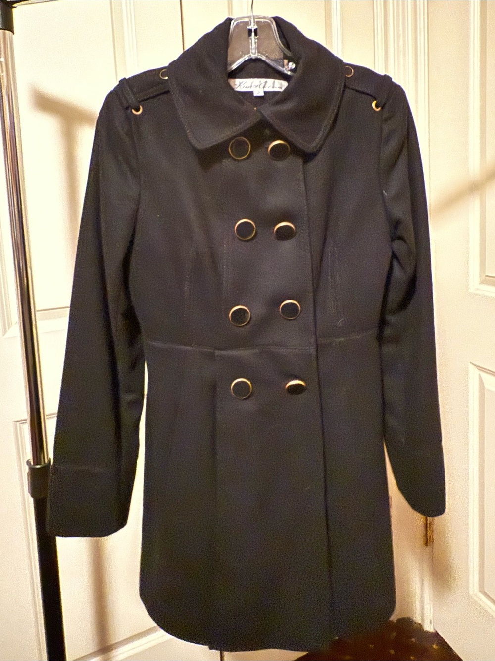 Kenneth Cole New York Women's Black Double-Breasted Military Coat size 2